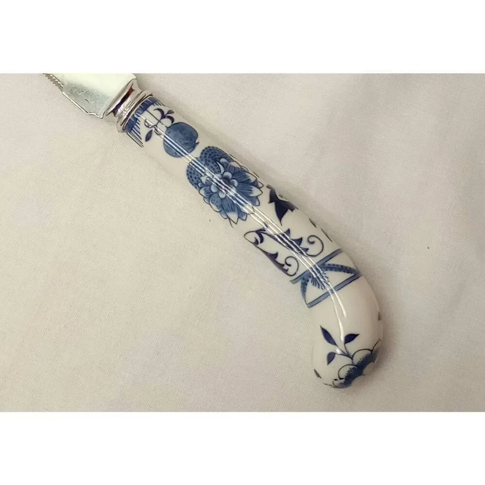 Regency Sheffield England porcelain, prill, blue onion cheese knife